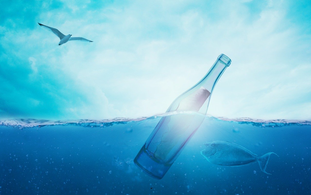sea, message in a bottle, bottle