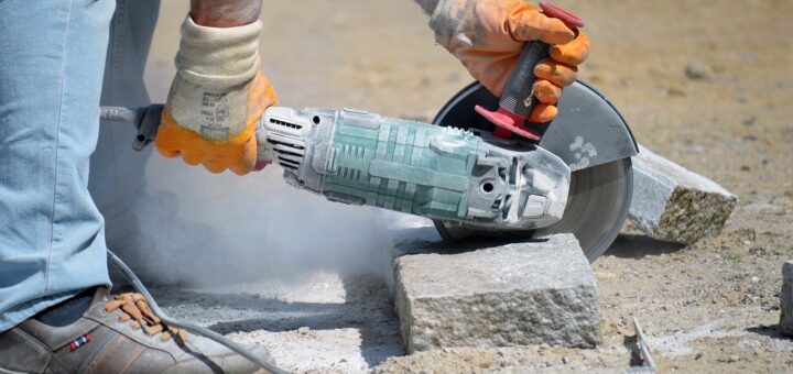 cutting granite stones, bending, work