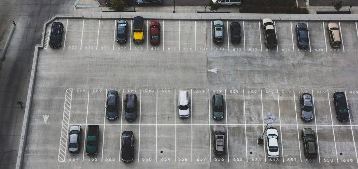 aerial view of cars parked on parking lot